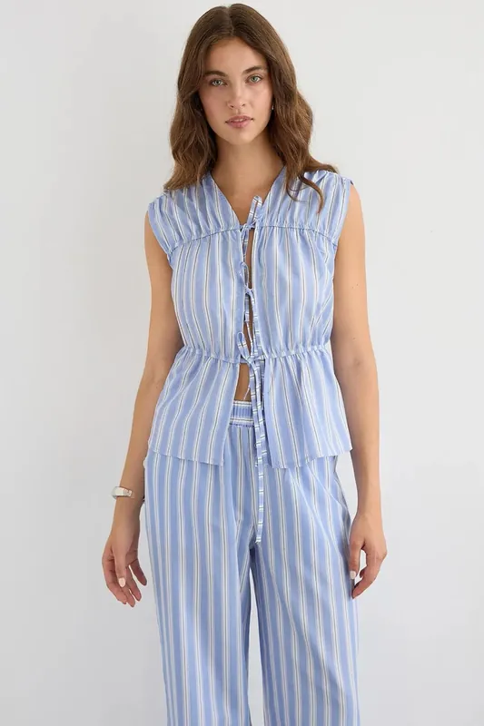 Striped Sleeveless Button-Through Peplum Blouse