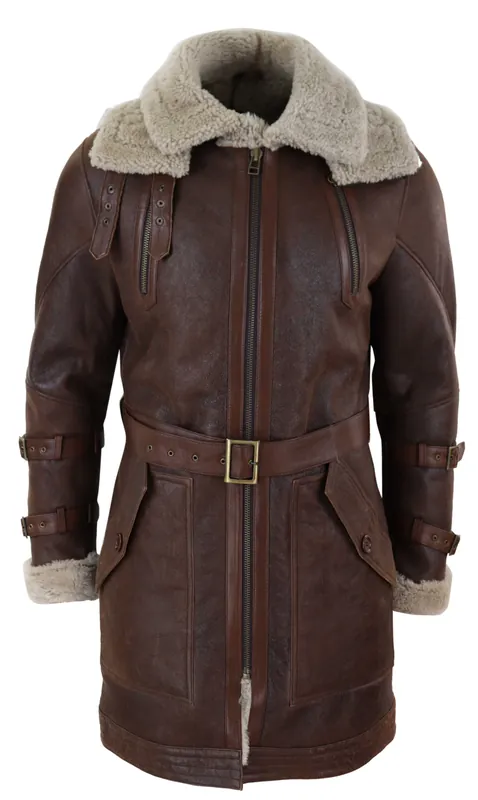 Shearling Sheepskin Long Belted Jacket - TruClothing