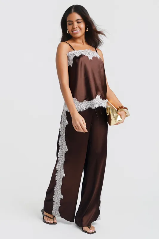 Brown Satin Lace Mix Trousers - Needs No Label
