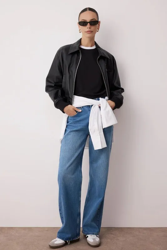 High Waist Wide Leg Jeans Denim - WOVCOR