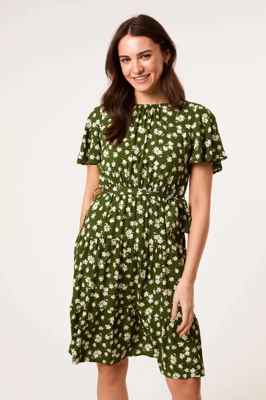 Green Crew Neck Tiered Mini Dress - Blue Vanilla