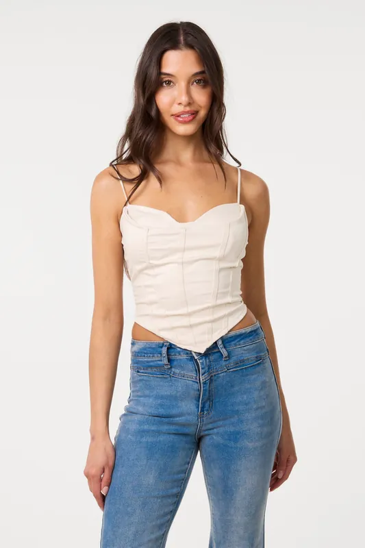 Beige Bustier Bra Cup Cupra Top - Pink Vanilla