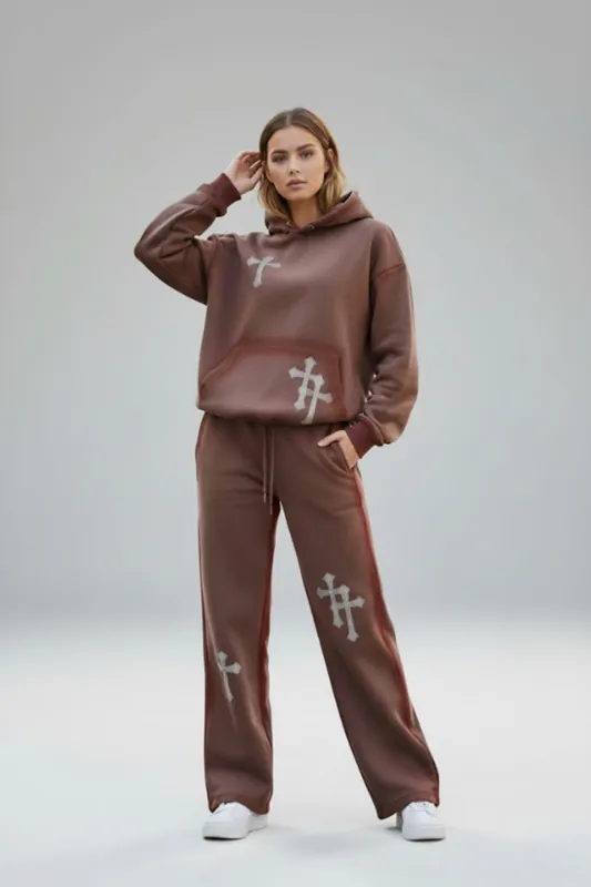 Rhinestone Cross Spray Paint Fleece - Oversized - Co-Ord Set