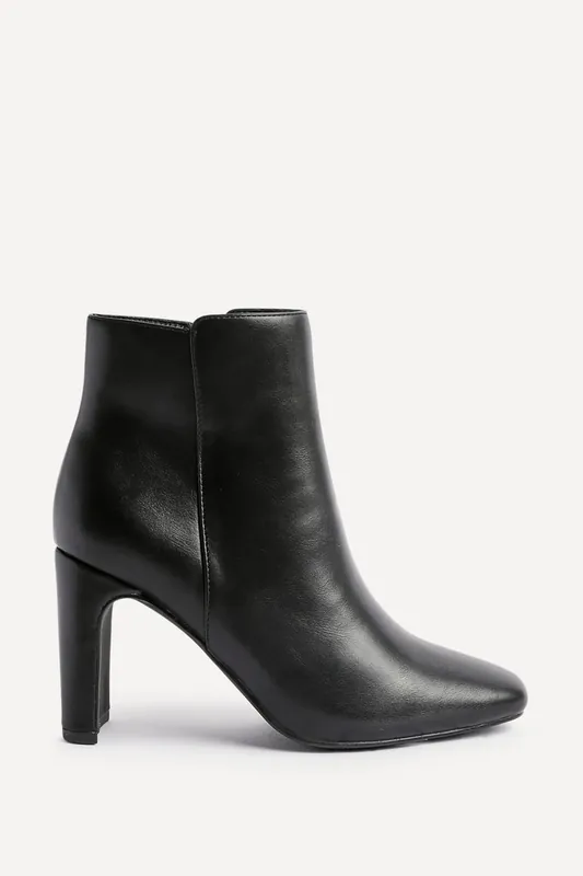 Glance Black Faux Leather Block Heel Ankle Boot - Linzi
