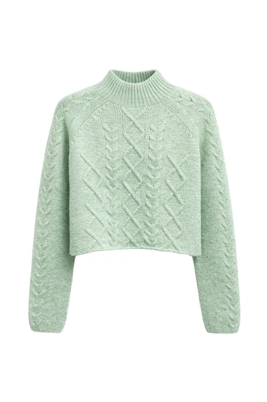 Argyle Pattern Ribbed Half Turtleneck Sweater - MixRay