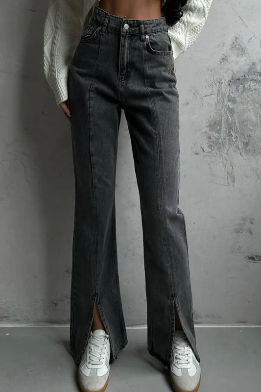 High Waist Slit Straight Leg Jeans - Hiccup