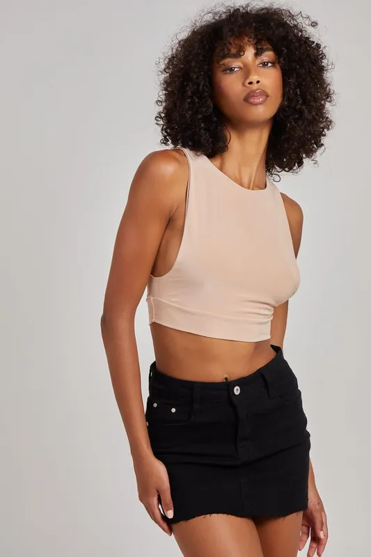 Sleeveless Slinky Crop Top - Pink Vanilla