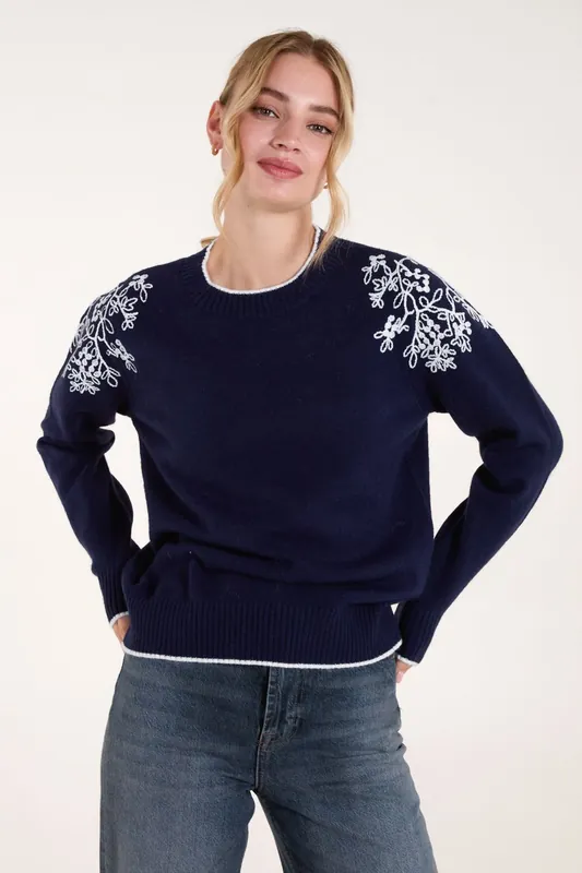 Embroidered Shoulder Jumper - Blue Vanilla