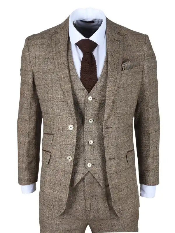 3 Piece Suit Checked Slim Fit Formal Dress - TruClothing