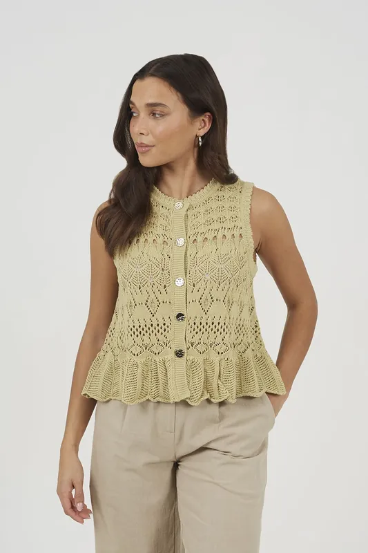 Pointelle Knit Waistcoat With Frill Hem - Brave Soul