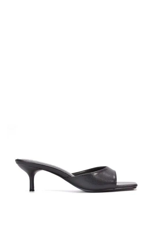 'Jane' Square Toe Kitten Heel Slip On Heeled Sandal Mules - XY London