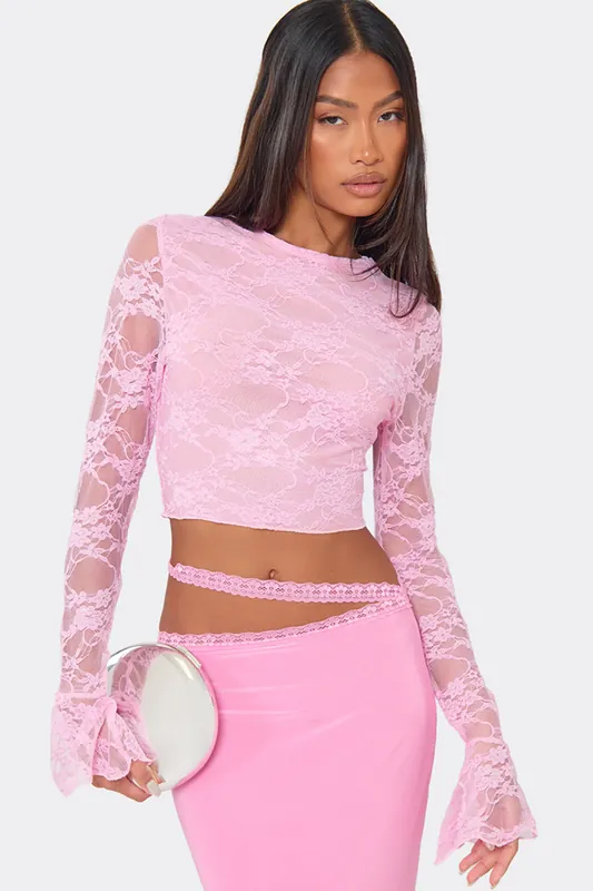 Long Sleeve Crew Neck Lace Top - EGO