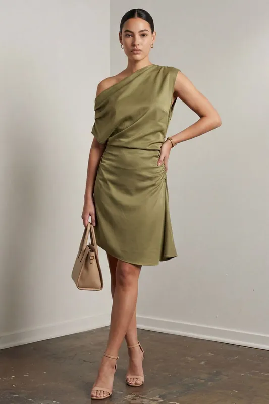 Asymmetrical Collar Mini Dress with Drape Detail - MyFashion