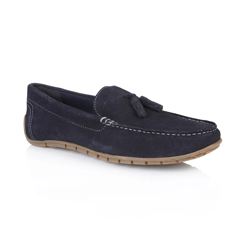 Monza Suede Leather Driving Moccasin Mens Tassel Loafers - Silver Street London