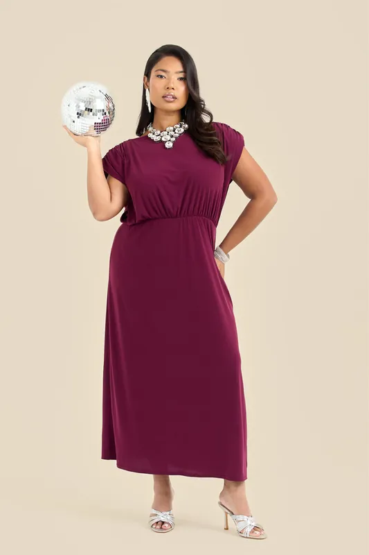 Plus Size Statement Shoulder Pad Midi Dress - FASHION-SZN