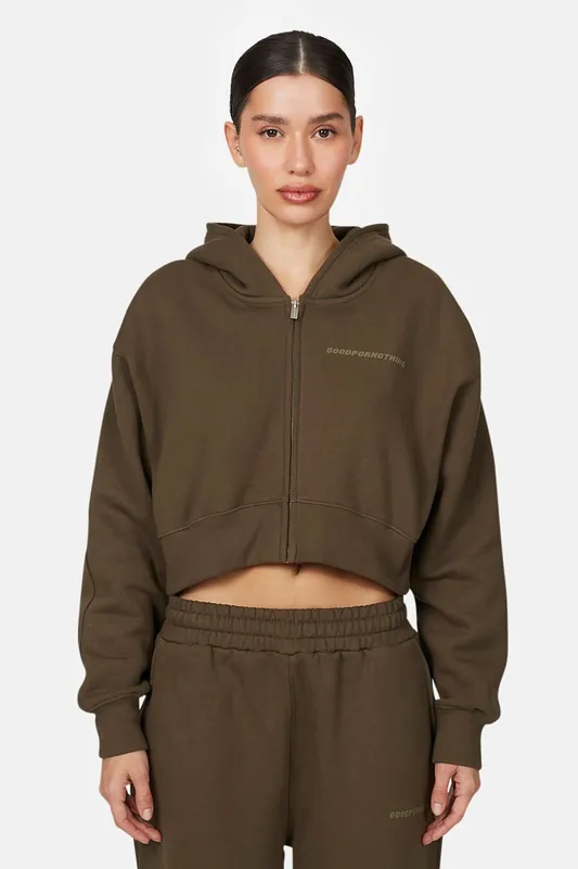 Tonal Cropped Zip Hoodie - Good For Nothing