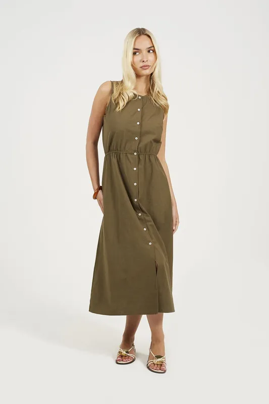 Sleeveless Button Down Midi Dress - Brave Soul