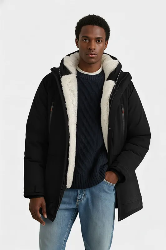 Winter Mid-Length Padded Coat Jacket with Removable Hood