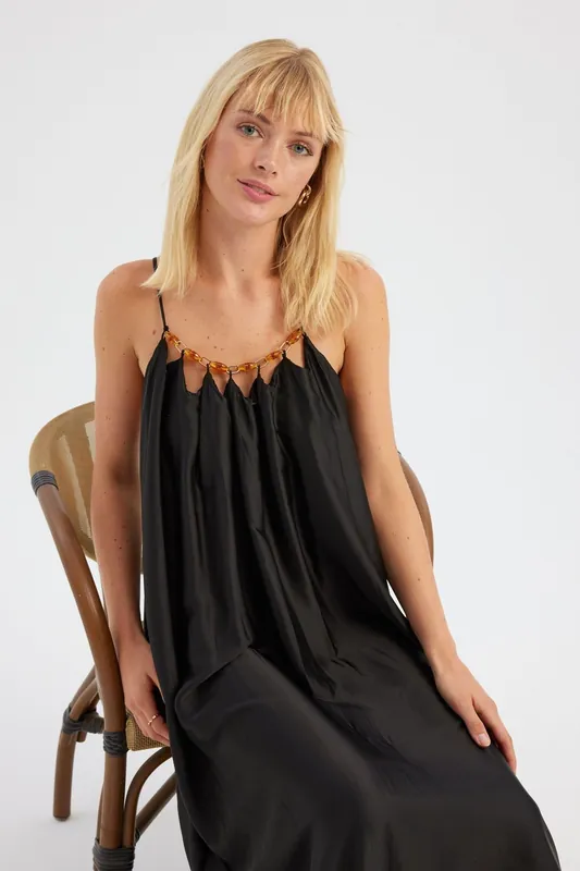 Round Neck Strappy Maxi Dress with a Bust Detail - Hiccup