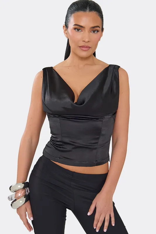 Sleeveless Cowl Neck Satin Top - EGO
