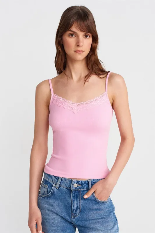 Slim Fit Lace Knit Cami Blouse - Dilvin