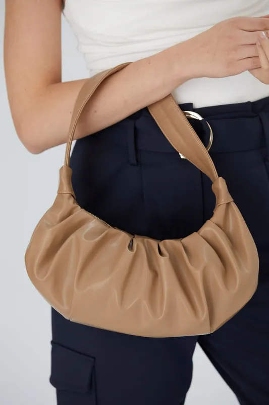 Pleated Pu Leather Shoulder Bag - Belissh