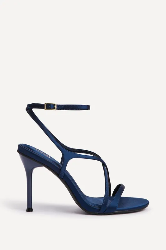 Taliya Navy Satin Strappy Stiletto Heels - Linzi