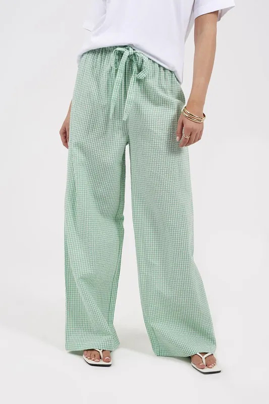 Gingham Tie Waist Straight Leg Trousers - Brave Soul