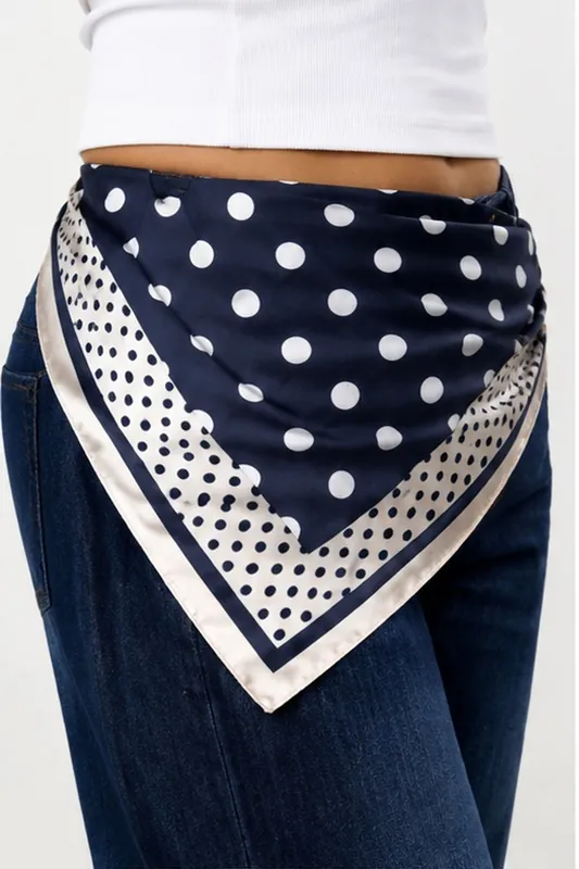 Polka Dot Satin Square Scarf Belt Navy And White - Liquorish