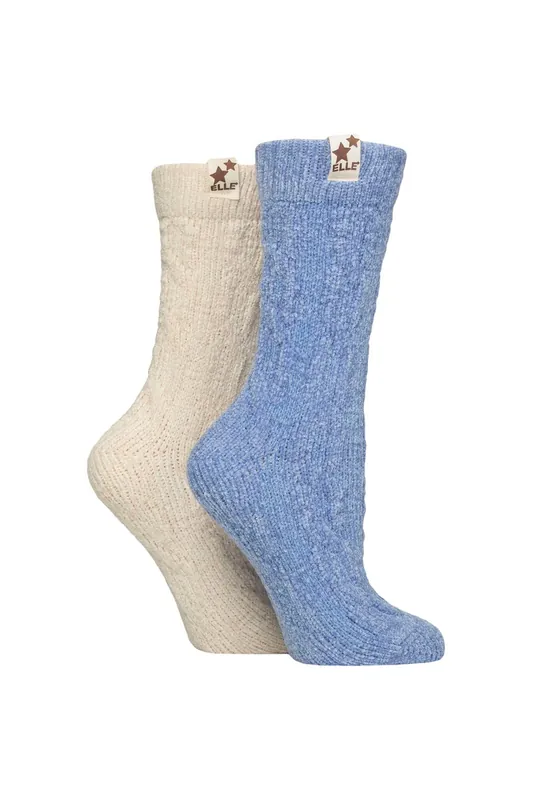 2 Pair Cable Knit Chenille Boot Socks - ELLE
