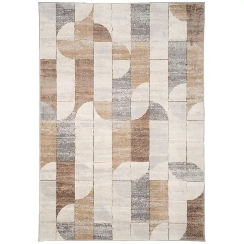 Natural Beige Retro Geometric Living Area Rug - Kukoon