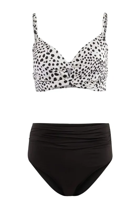 Spots Bikini Set with Adjustable Strap Top and High Waist Bottom - WOVCOR