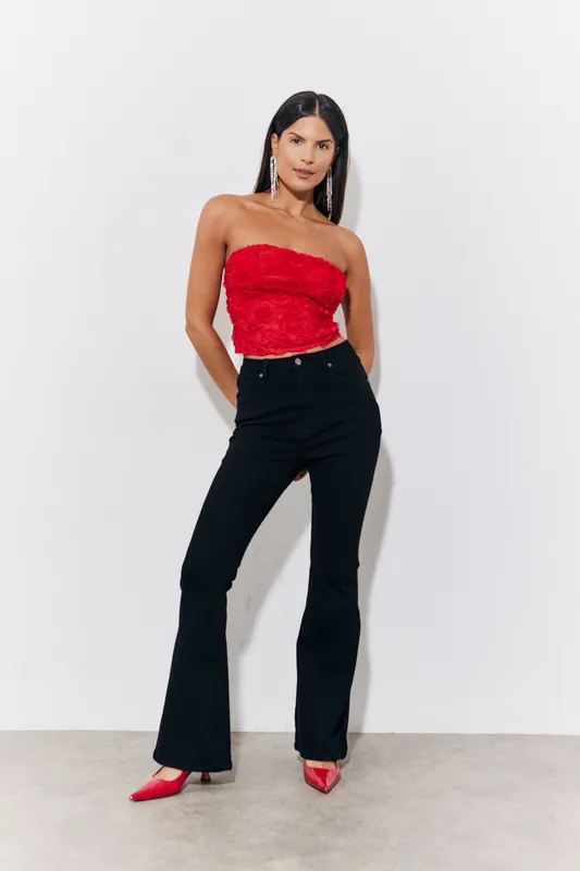Red 3D Floral Bandeau Top - In The Style
