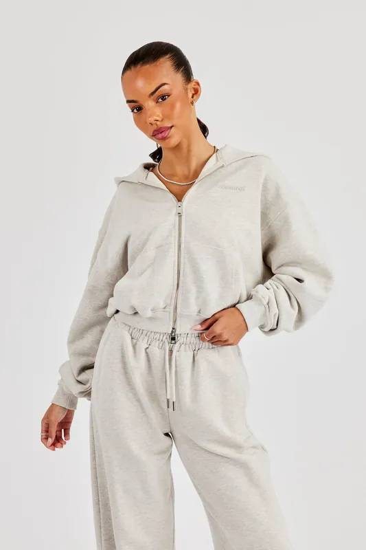 Cropped Zip Through Hoodie - Ash Grey