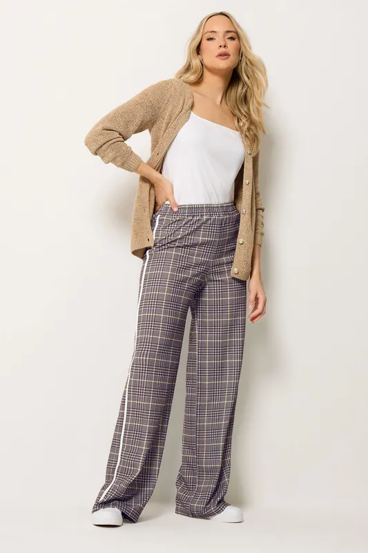 Tall Check Piped Wide Leg Trousers - Long Tall Sally