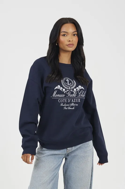 Crew Neck Embroidered Sweatshirt - Brave Soul