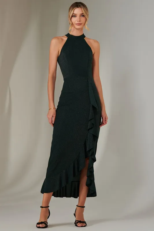 Halter Neck Frill Jersey Maxi Dress - Jolie Moi