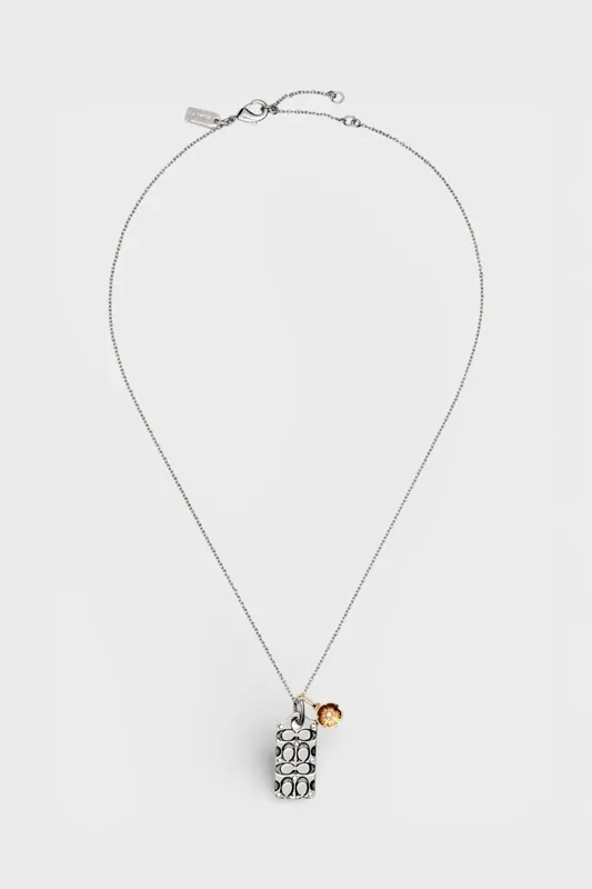 Signature Quilted C Tag Pendant Necklace Metal - Coach