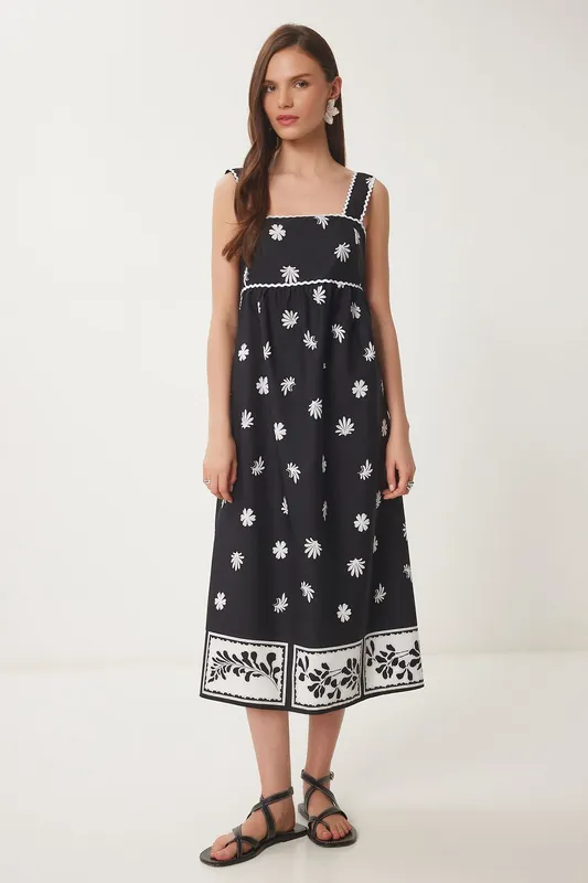 Frilly Square Collar Midi Dress - Happiness Istanbul