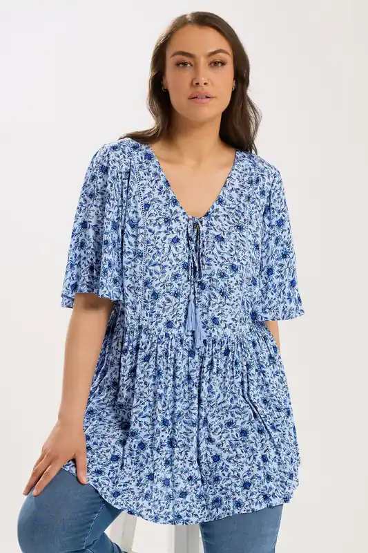 Floral Embellished Tie Neck Top - Yours