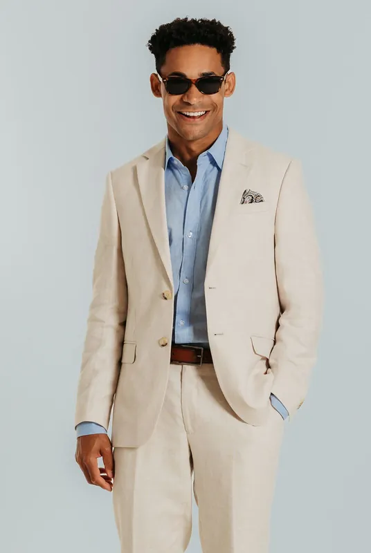 Cream Linen/Cotton Blend 2 Piece Suit - Dobell