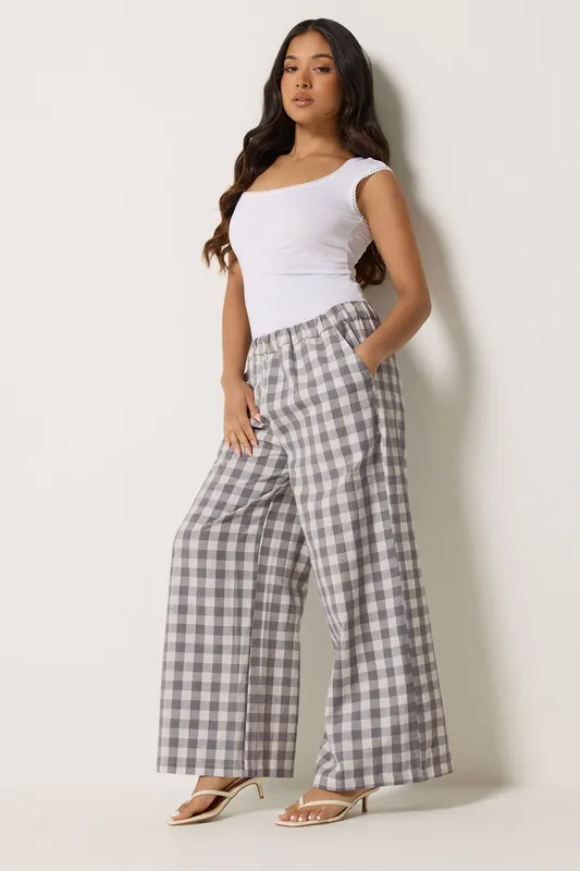 Petite Gingham Wide Leg Trousers - PixieGirl
