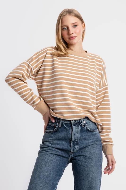 Striped Crew Neck Relaxed Sweatshirt - Hiccup