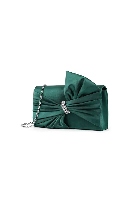 Velvet Pleated Floral Knot Bow Clutch Evening Bag - Kitise