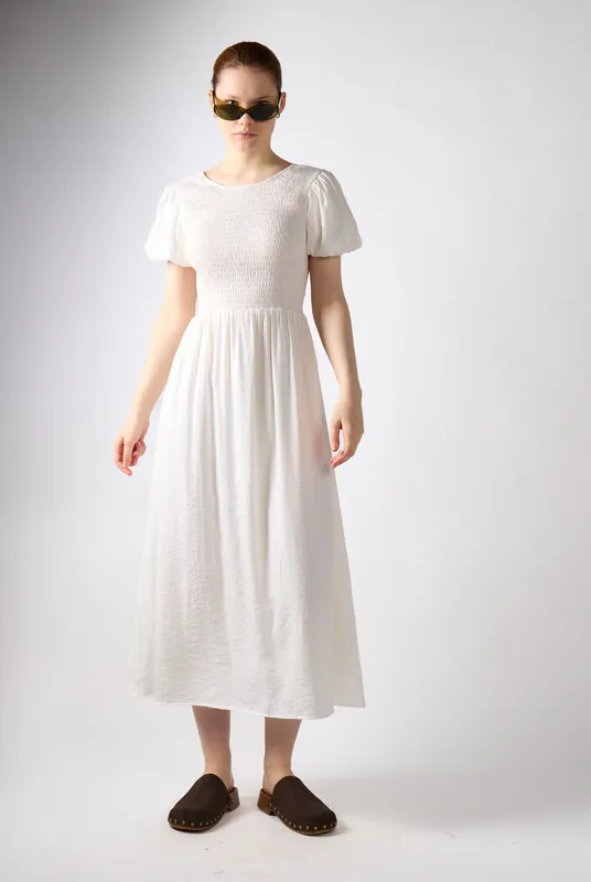 Off White Lace-Up Back Midaxi Dress