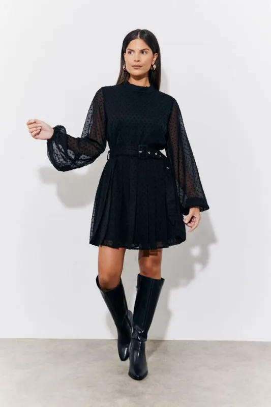 Black Round Neck Button Through Mini Dress - In The Style