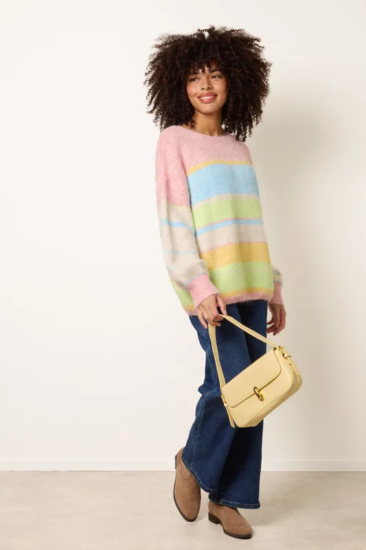 Multi Round Neck Stripe Jumper - Blue Vanilla