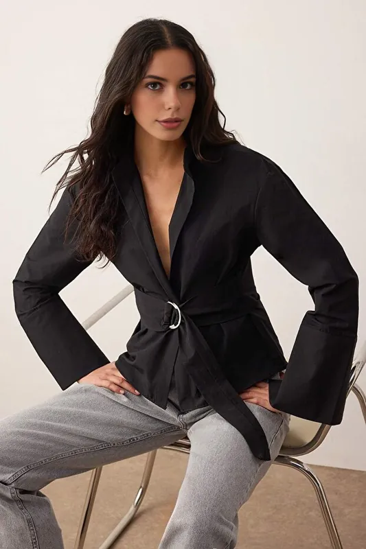 Belted Snap-Front Adjustable Shirt