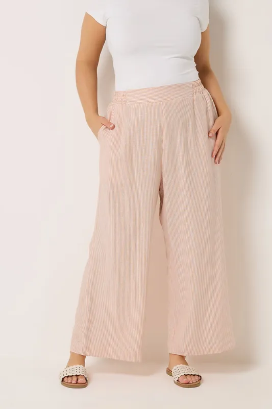 Stripe Wide Leg Linen Trousers - Yours