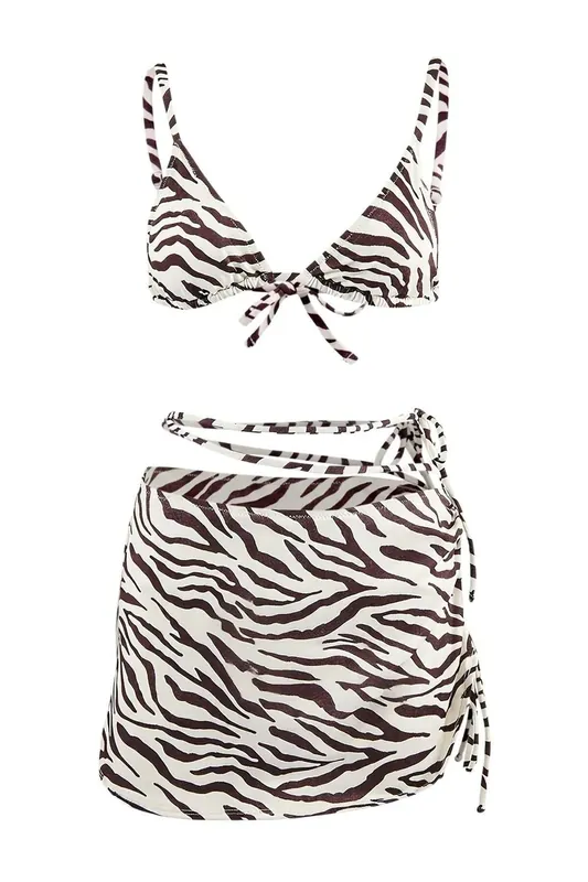 Triangle Bikini Set with Tie Side Skirt Detail - WOVCOR